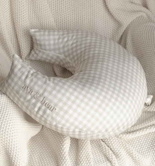 Ava & Bear - Crescent Nursing Cushion Stone Gingham