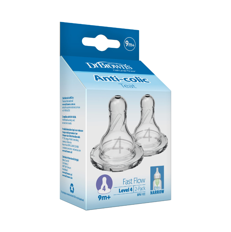 Dr. Brown’s Narrow Neck Nipple 2-Pack (Size 1-4)