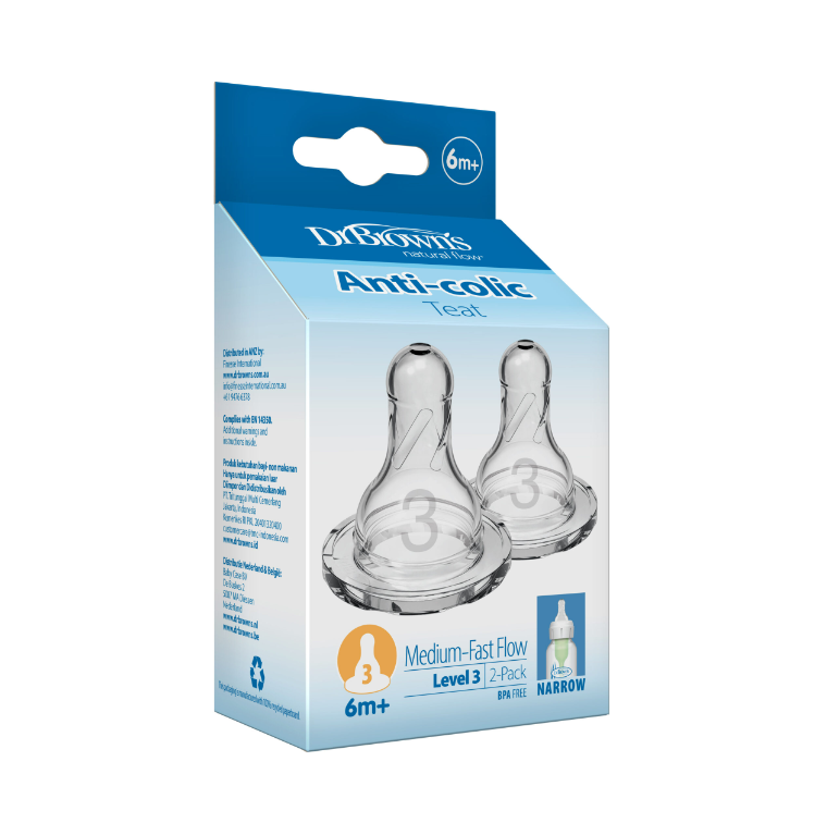 Dr. Brown’s Narrow Neck Nipple 2-Pack (Size 1-4)